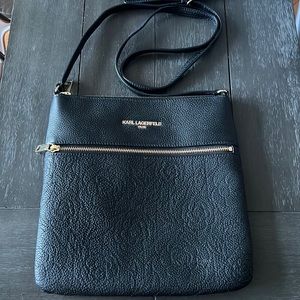 Karl Lagerfeld Paris "Bouquet" Leather Zip Top Front Pocket Crossbody Bag